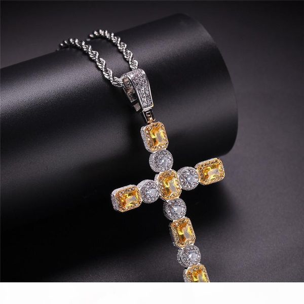 

dj cross pendant necklace for men big cubic zirconia hip hop jewelry 18k gold plated chains, Silver