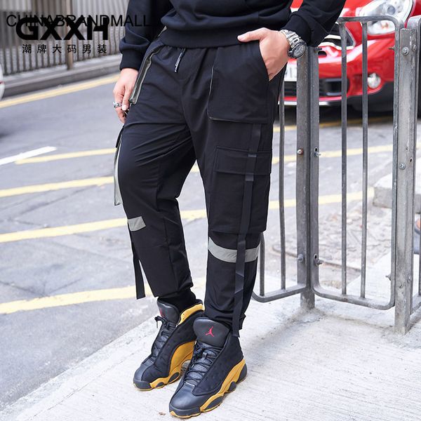 

super brand big size men's wear plus fat plus autumn weaving belt feet leisure pants men loose pocket long pants, Black