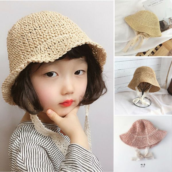 

summer baby cap children straw hat kids boy girls beach sun, Blue;gray