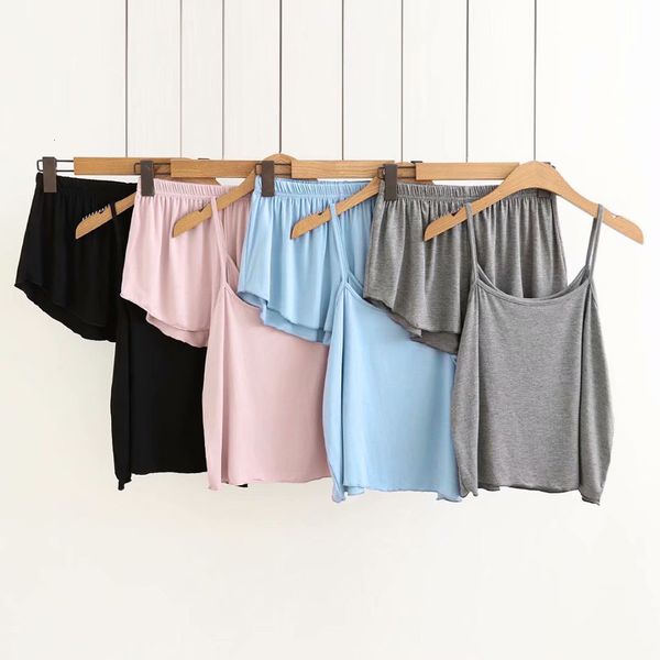 

women clothes 2020 fashion 2 piece set women solid sleeveless sling vest and loose pant shorts pajamas women set, Gray