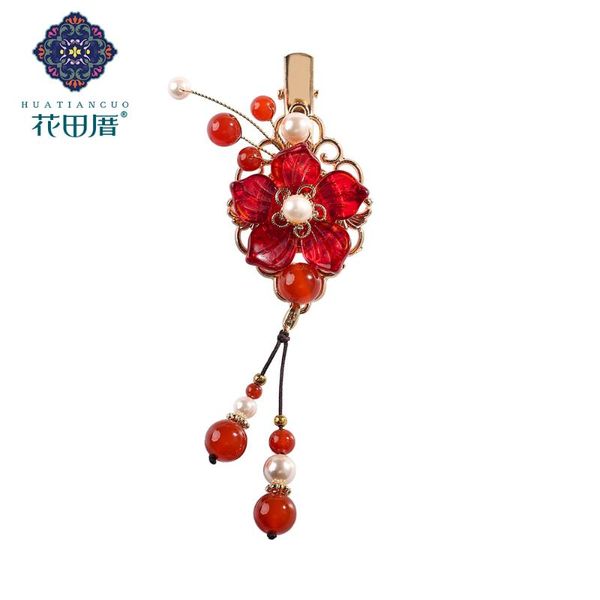 

vintage red flower pearl leaf hair clip women accessories decoration hairpins for hair simple jewelry fj-18088, Golden;silver