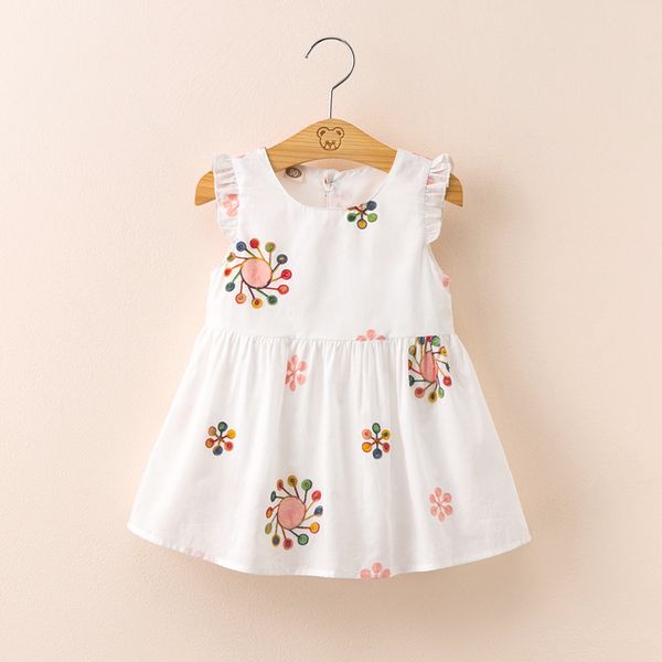 

summer girl embroideried dress sleeveless children dress cotton girls clothing, Red;yellow
