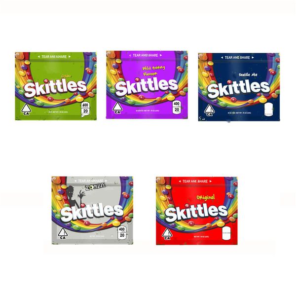 

Skittles 400мга Майларовой сумка Пустой Sour сухой трава Табак Цветок Zipper Bag Упаковка Мешок Edibles Пакет Gummies хранение Ритейл