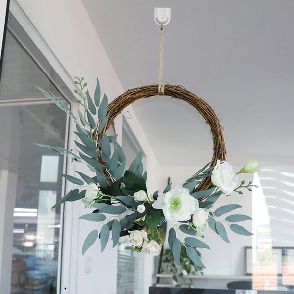 

1pc willow leaf garland simulative rose garland door hanging wreath green wreath