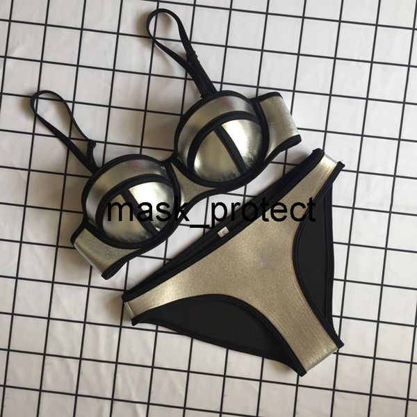 

multicolor non-deformation neoprene ball split bikini t cup swimsuit customized, White;black