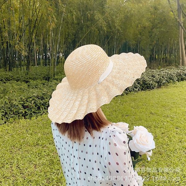 

new shell straw shell fold strap straw outdoor beach hat concave shape dome large eaves beach hat, Blue;gray