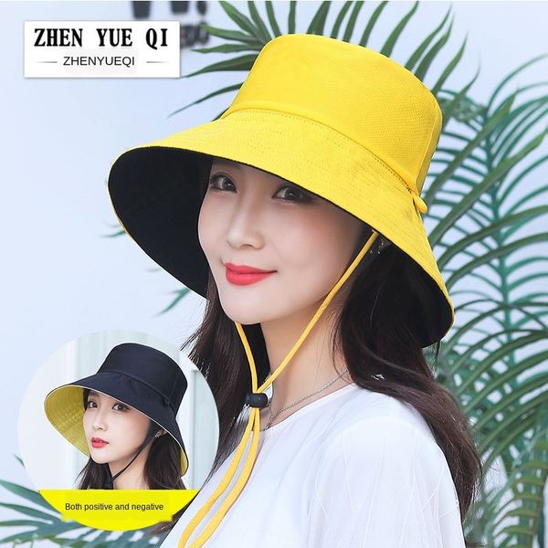 

xdlrt summer sun double-sided beach women friendly ls bucket summer sun wind rope cap hat sunscreen da bian mao niao yan bu wind proof r, Blue;gray