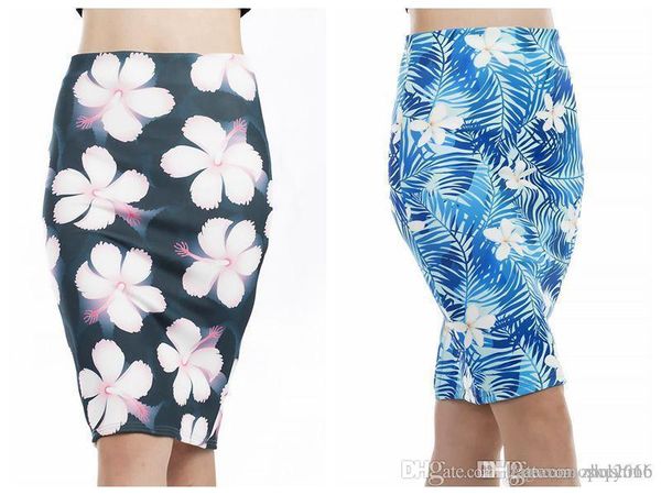 

women skirt above knee hip wrap empire elegant ladies tight split wrap blue navy dress flower print digital casual pencil dresses size m l, Black