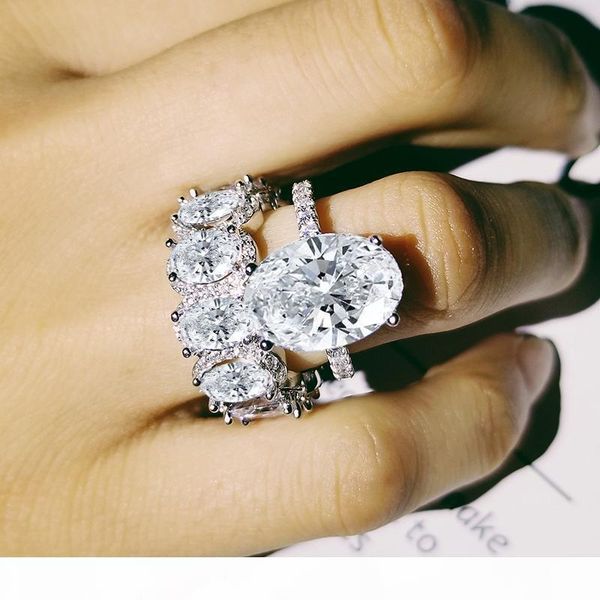 

y 2pcs selling couple rings luxury jewelry 925 sterling silver oval cut white z cz diamond eternity wome wedding bridal ring se, Slivery;golden