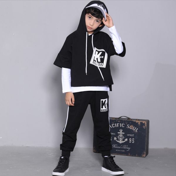 

kids hip hop dance clothing for boys hoodies full pants+t shirt costumes ballroom dancing clothes 3 pieces outfits, White