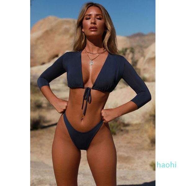 

2018 summer beach half sleeve swimwear women bikini set woman high cut thong swimsuit maillot de bain beachwear swim wear bathing suit