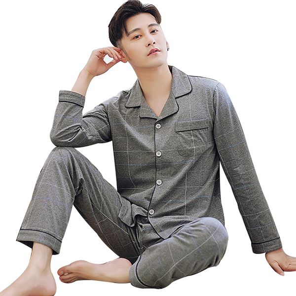 

men's sleepwear brand 100% cotton pajamas set autumn winter soft comfortable modern youth home costumes long sleeve sleep pants, Black;brown