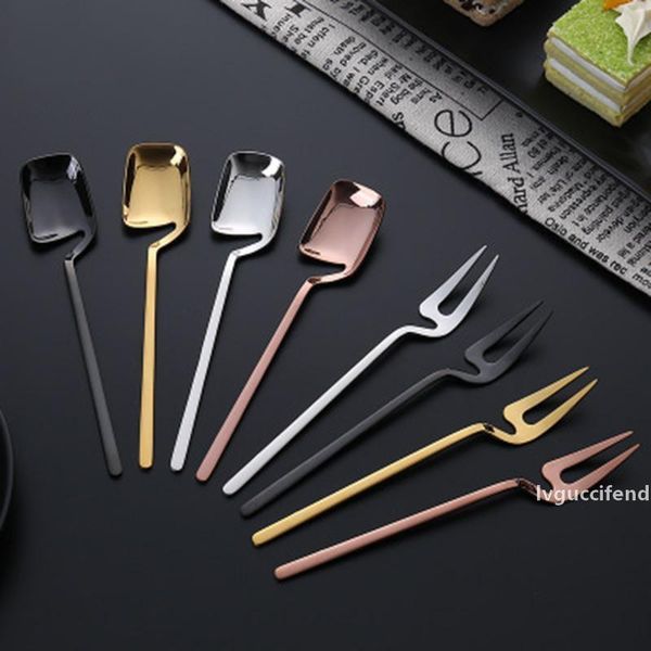 

stainless steel coffee spoon dessert fork long handle spoons & forks soup scoop ice cream tea coffee spoon tableware tool 8style