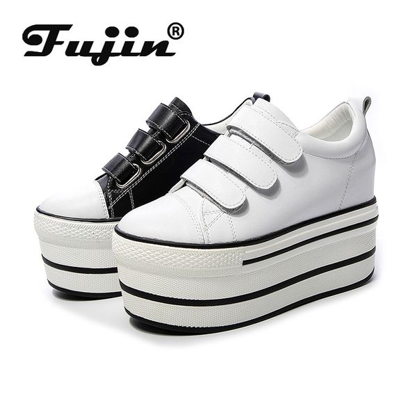 

fujin autumn new women's shoes platform heel 2020 fashion breathable white shoes thick bottom women's low cut casual, Black