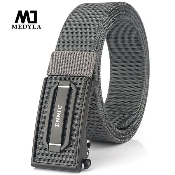 

medyla new technology automatic buckle tactical belt hard metal buckle mens tactical belt soft real nylon 3mm thick sports, Black;brown