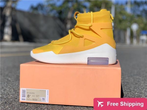 

authentic air fear of god 1 amarillo yellow white ar4237 -700 basketball shoes men fog black light bone frosted spruce orange sneakers