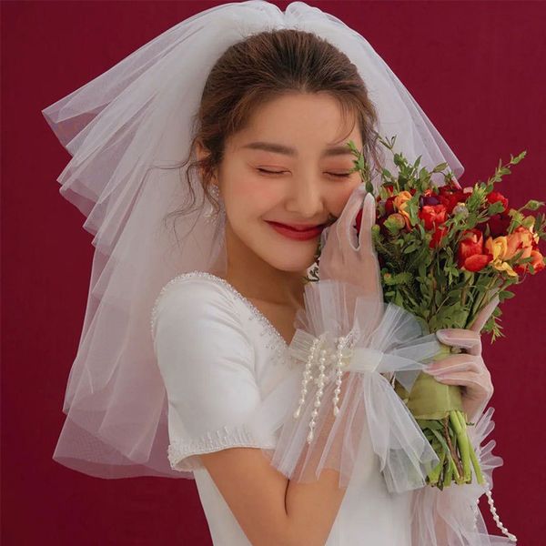

изысканный sample фат new small сфотографируйте вуали для невесты брак многослойной canopy дизайна, Black