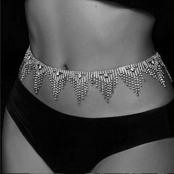

luxury rhinestone tassel waist chain belt body jewelry for women waist accessories crystal body chain belly chain christmas t200508, Silver