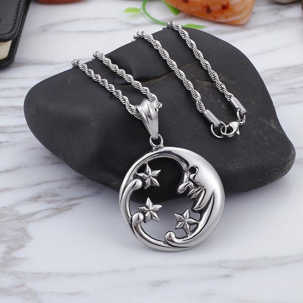 

простой темперамент star moon ожерелье титан стал подвеска, Black