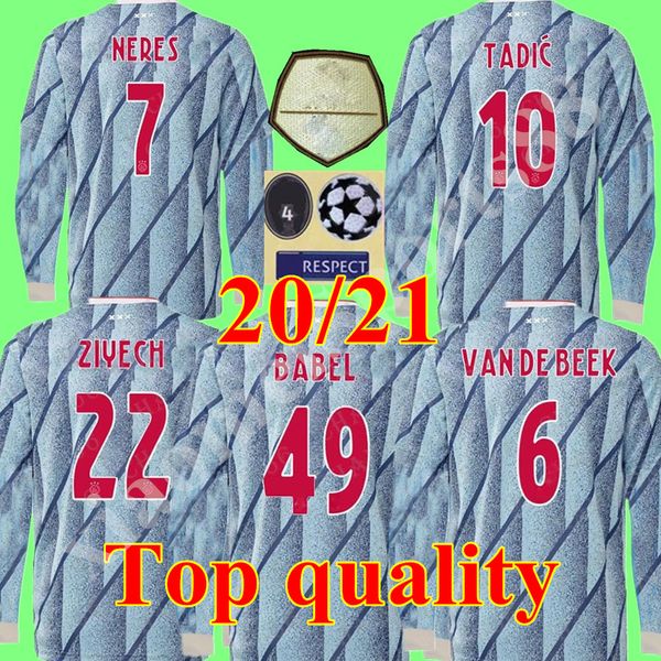 

2020 2021 long sleeves ajax home soccer jerseys away shirt ajax 20 21 #10 tadic #22 ziyech men football uniforms, Black;yellow