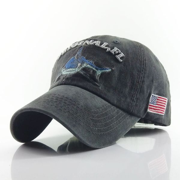 

washed baseball cap coated baseball cap made of pure cotton old hat embroidered shark hat word, Blue;gray