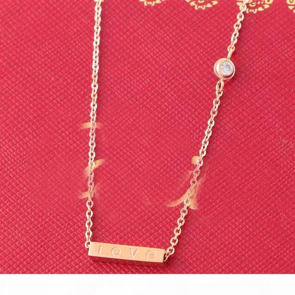 

o love square pendant with singel cz diamond rose color necklace for women vintage collar costume jewelry with original box set, Silver