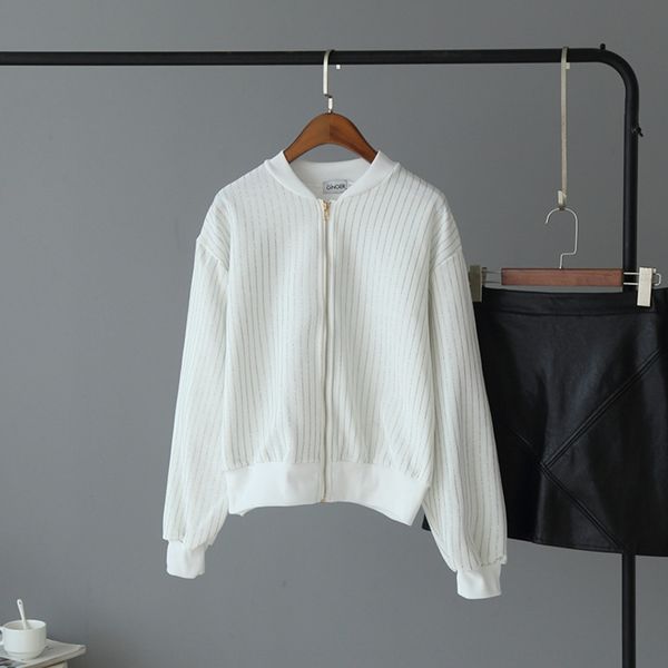 

omale] vertical stripe gold velvet long sleeve autumn new loose slimming cardigan zipper zipper jacket jacket 1750, Black;brown