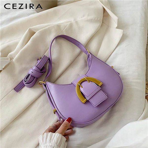 

cezira pu leather baguette shoulder bag for women luxury buckle hobo ladies solid color elegant handbags crossbody messenger bag