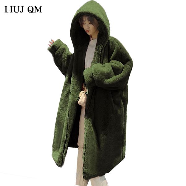 

liuj qm hooded oversized jacket winter fur coat women parka long warm faux fur jacket coats loose winter coat women -20 degrees, Black