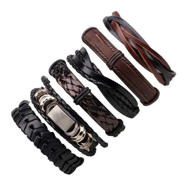 

6 pcs/set weave leather bracelet adjustable multilayer wrap bracelet wristband cuffs women men fashion jewelry drop ship, Golden;silver