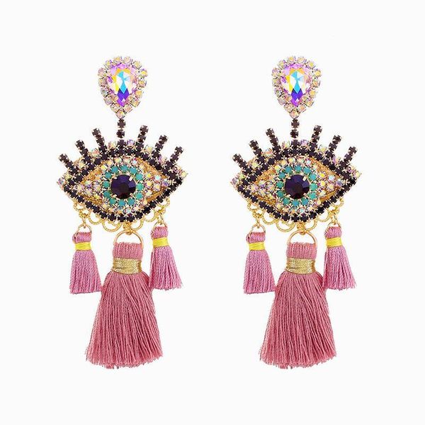 

sehuoran new design tassel earrings wedding eye pendant earrings for women bohemian elegant party drop earrings dangle jewelry, Silver