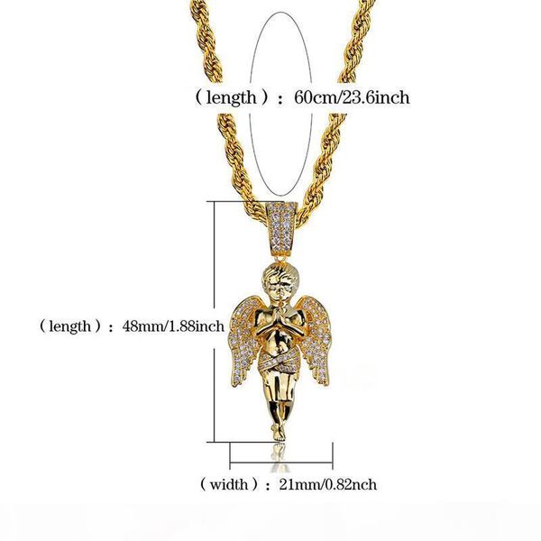 

european and american fashion jewelry men hip hop angel pendant necklaces luxury cubic zirconia gold plated necklace, Silver