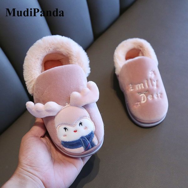 

mudipanda girls winter slippers flannel warm non-slip shoes 2020 new animal ankle indoor home christmas kids for toddler boys, Black;grey