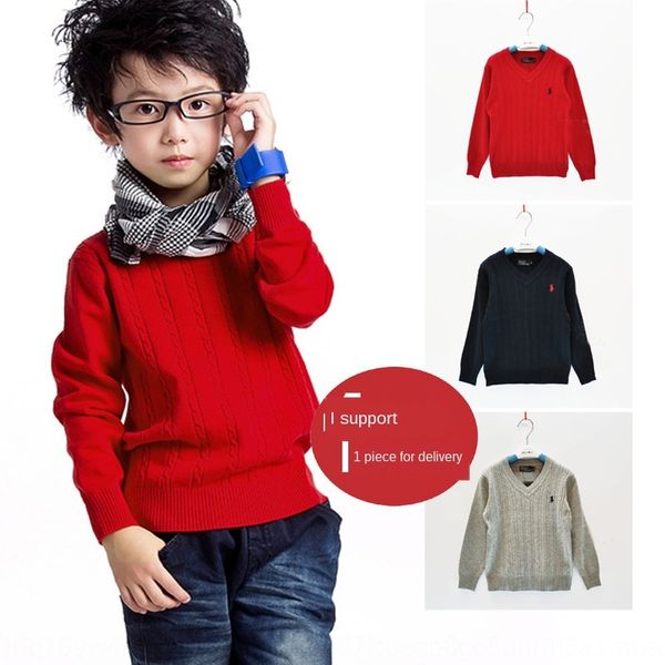 

children's pullover 2019 korean pure color boys' and girls' sweater pure cotton children's sweater pullover, Blue