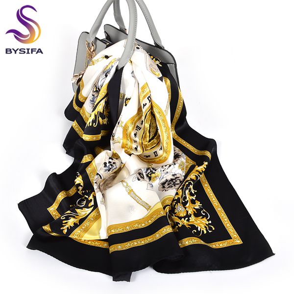 

bysifa] black gold white scarves women elegant new 100% silk scarf shawl printed fall winter ladies brand scarves wraps 88*88cm cx200727, Blue;gray