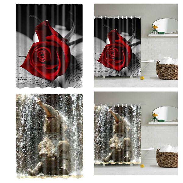 

2pcs modern bathroom shower curtains - long 180 / 180cm with rings high quality
