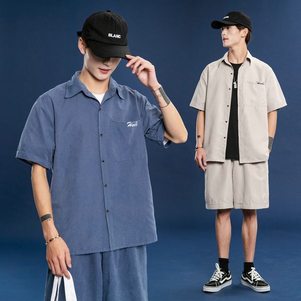 

men's tracksuits sets shirt +shorts men two piece suit tracksuit 2021 male casual high street tees summer streetwear joggers short trou, Gray
