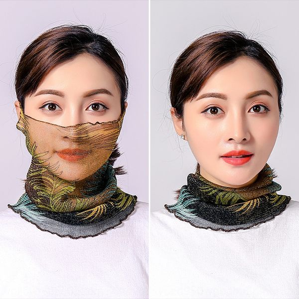 

gold thread neck hanging ear silk female mesh small scarf neck sunscreen scarf