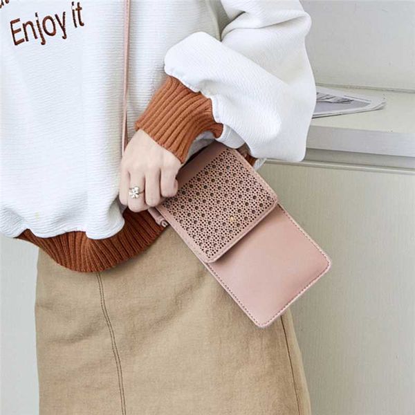 

original solid color pu material ladies mobile phone pouch classic style simple girl messenger bag portable shoulder bags