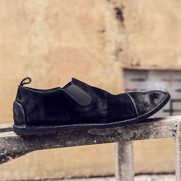 

suede cow england style leather men loafers spring summer soft sole breathable driving shoes vintage cowhide business shoe, Black