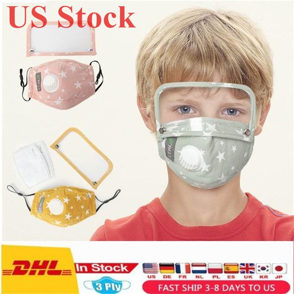 

сша stock kids party маска со съемными eye shield дыхательный клапан многоразовый моющийся защитный пыле ушной хлопок маски