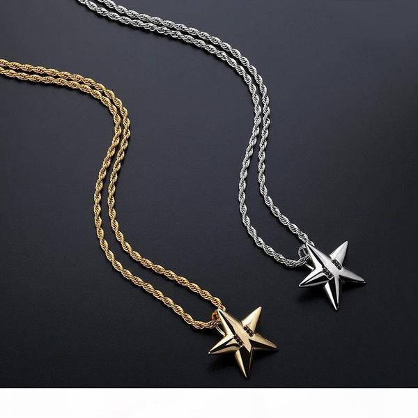 

r explosion models fashion accessories five -pointed star hip hop men women pendant two -tone gold -plated jewelry necklace, Silver