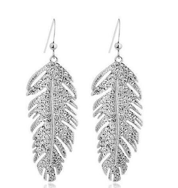 

2020 silver gold 18k gold plated white gold austrian crystals feathers love dangle earrings for women wedding jewelry fashion earrings