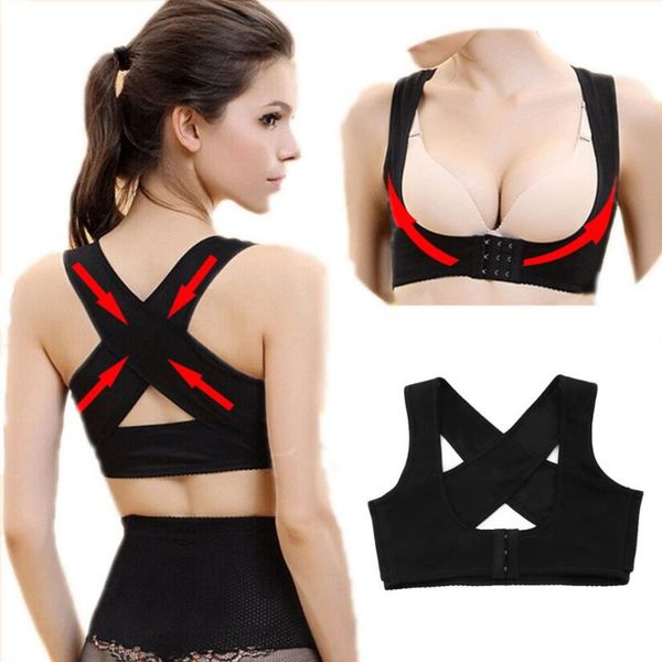 

back support women adjustable belt push up posture corrector brace protective supportor shoulder body shaper, Black;blue