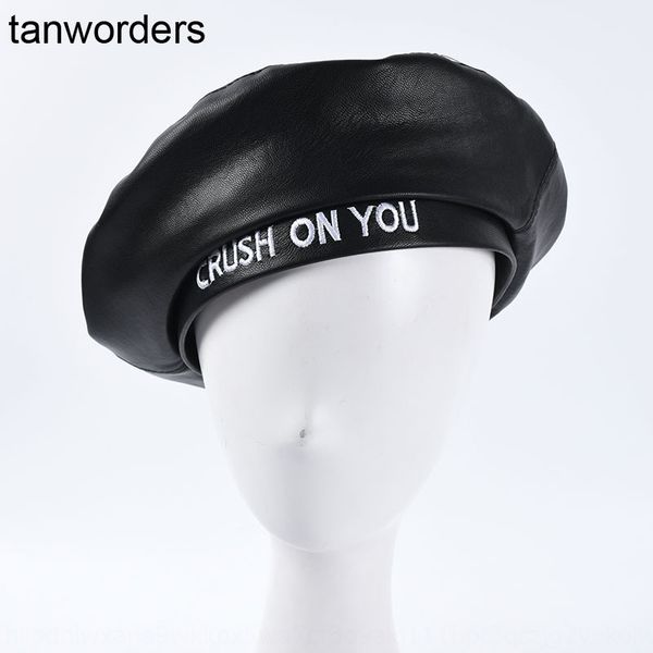 

hat men's and women's fashion letters embroidered leather crushonyou fashion street beret embroidered beret hat, Blue;gray