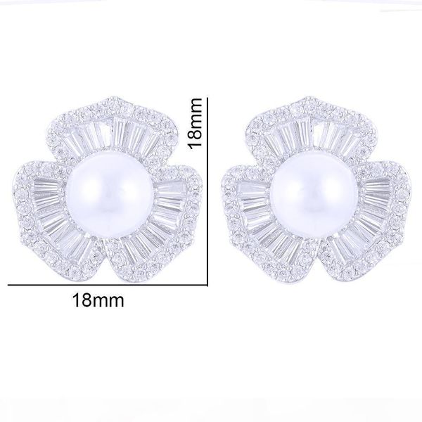 

g wholesale 18mm flower imitation pearl fashion cubic zirconia women engagement party nightout bridal wedding earrings for women, Golden;silver