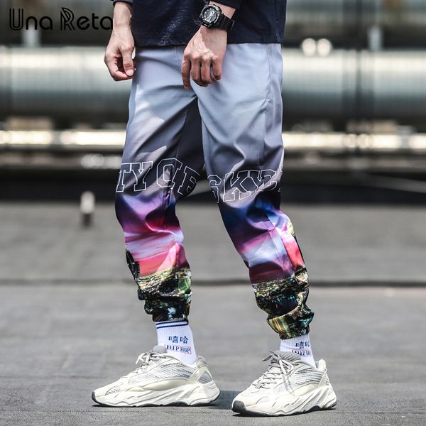 

unareta joggers men pants spring new casual pantalones hip hop cargo pants gradient color graffiti streetwear harajuku men, Black