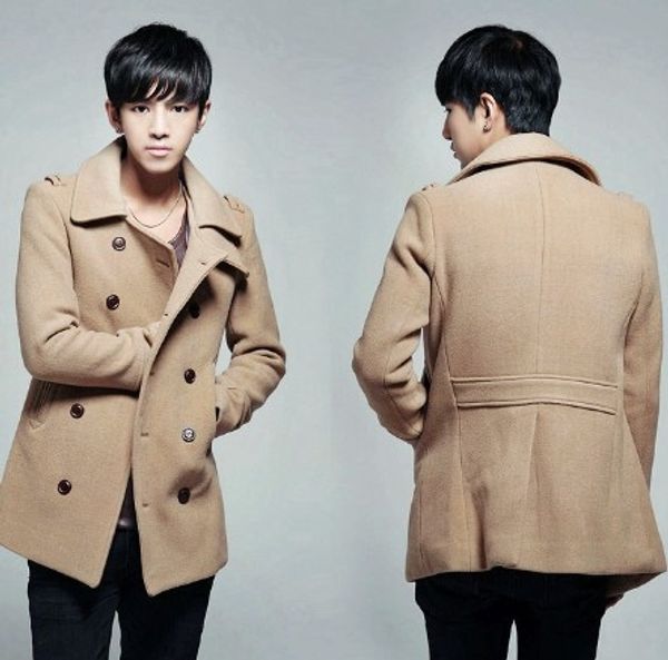 

autumn new windbreaker trendy mid-length woolen men's korean woolen men's tit trench coat trendy coat, Tan;black