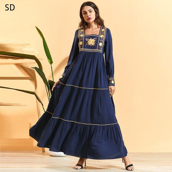 

square neck embroidery abaya hijab dress caftan kaftan mujer islamic clothing dresses, Red