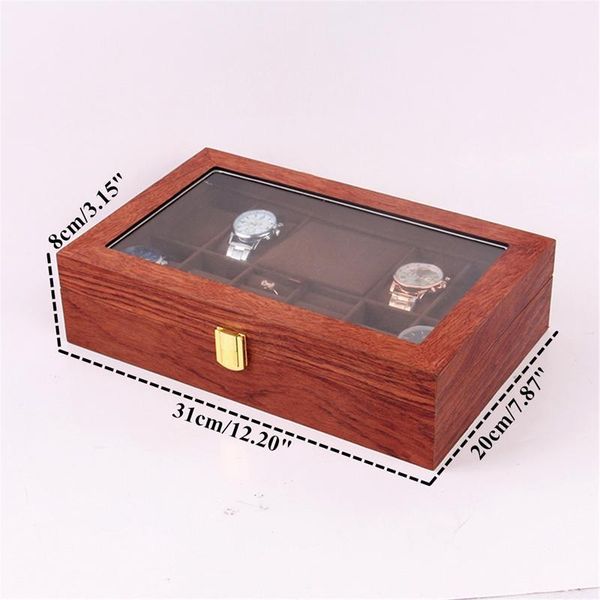 

grids retro wooden watch display case durable packaging holder jewelry collection storage watch organizer box casket walnut, Black;blue